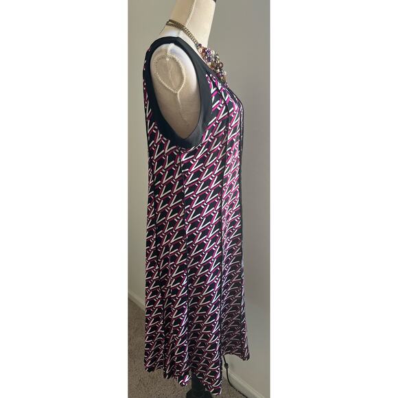 PERCEPTIONS New York Sleeveless V Design Fuchsia Black White MIDI Dress  XL - Picture 3 of 6